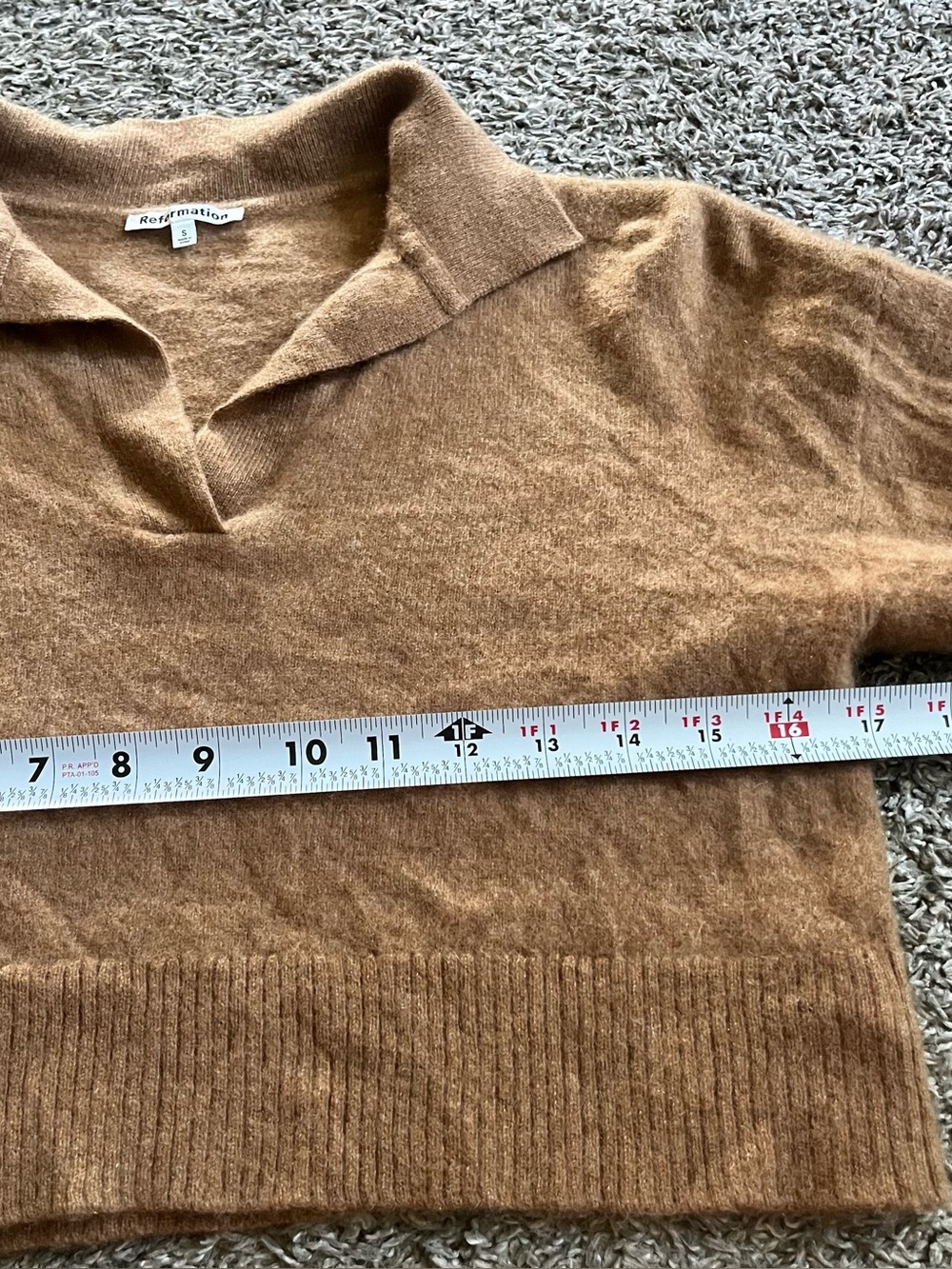 Reformation Cashmere Polo Sweater Cropped Camel Tan Brown Sweater Collar Small - Picture 3 of 7